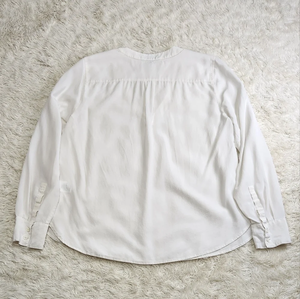 J. CREW Silk Vneck Long-sleeve Blouse Top Ivory Size 12 Business Career Workwear